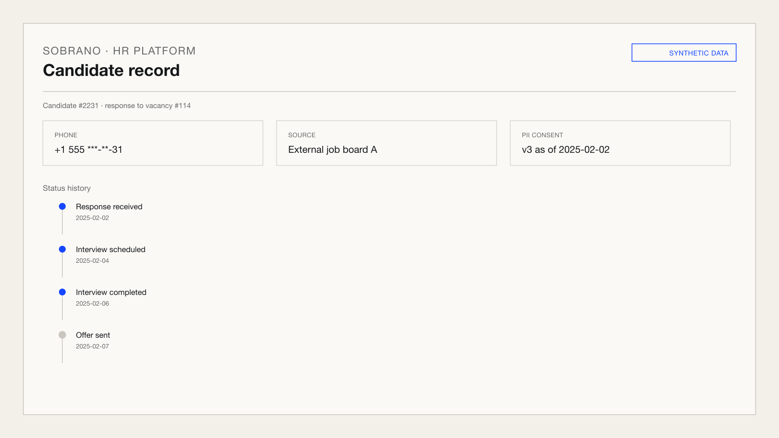 Candidate record with invented contact details