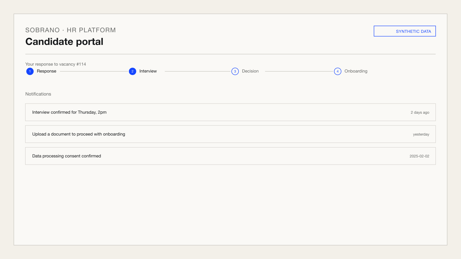 Candidate portal with a sample response status
